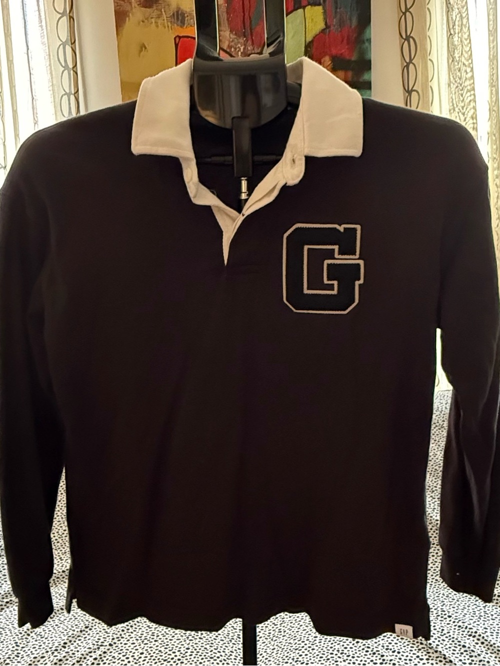 GAP Black Rugby Polo with White Collar and G Patch